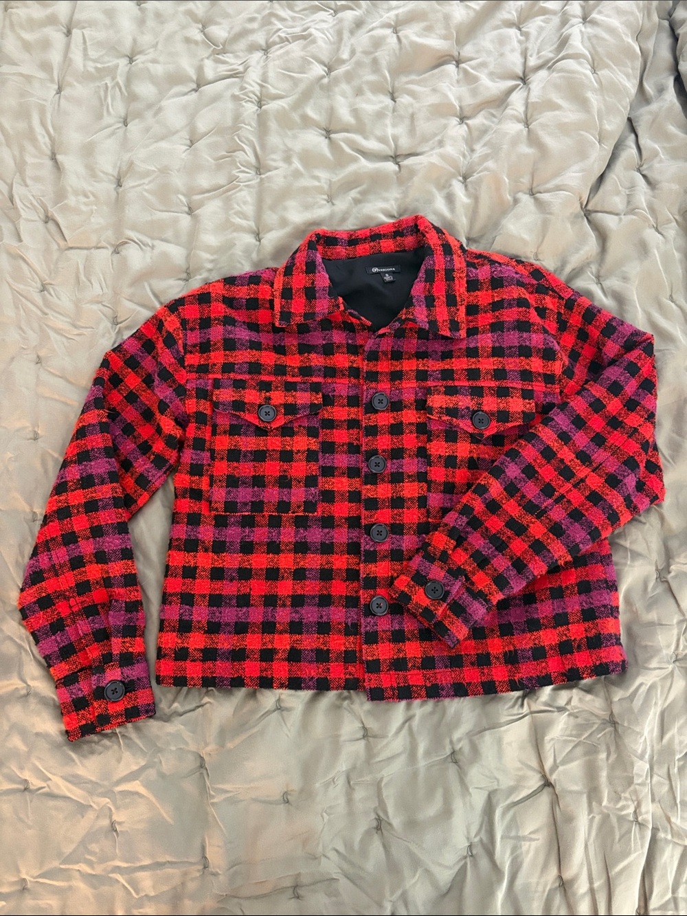 Red & Black Plaid Crop Jacket